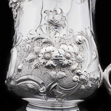 Load image into Gallery viewer, Large Solid Silver Flagon/Tankard with Victorian Chased Motifs - Martin Hall & Co, 1862 - Artisan Antiques