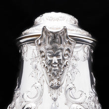 Load image into Gallery viewer, Large Solid Silver Flagon/Tankard with Victorian Chased Motifs - Martin Hall & Co, 1862 - Artisan Antiques