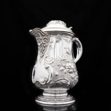 Load image into Gallery viewer, Large Solid Silver Flagon/Tankard with Victorian Chased Motifs - Martin Hall & Co, 1862 - Artisan Antiques