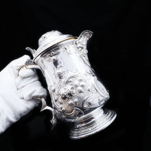 Load image into Gallery viewer, Large Solid Silver Flagon/Tankard with Victorian Chased Motifs - Martin Hall & Co, 1862 - Artisan Antiques