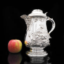 Load image into Gallery viewer, Large Solid Silver Flagon/Tankard with Victorian Chased Motifs - Martin Hall & Co, 1862 - Artisan Antiques