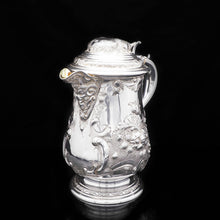Load image into Gallery viewer, Large Solid Silver Flagon/Tankard with Victorian Chased Motifs - Martin Hall & Co, 1862 - Artisan Antiques