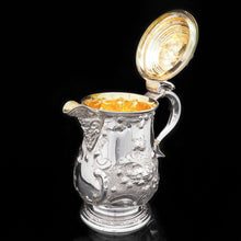 Load image into Gallery viewer, Large Solid Silver Flagon/Tankard with Victorian Chased Motifs - Martin Hall & Co, 1862 - Artisan Antiques