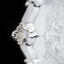 Load image into Gallery viewer, Large Victorian Solid Silver Salver Tray with Foliate Engravings - Henry Holland 1859 - Artisan Antiques