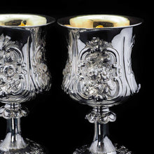 Load image into Gallery viewer, An Enormous & Rare Pair of Solid Silver Goblets/Cups with Ornate Chased Motifs - James Beebe 1861 - Artisan Antiques