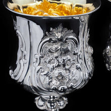 Load image into Gallery viewer, An Enormous & Rare Pair of Solid Silver Goblets/Cups with Ornate Chased Motifs - James Beebe 1861 - Artisan Antiques
