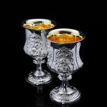 Load image into Gallery viewer, An Enormous & Rare Pair of Solid Silver Goblets/Cups with Ornate Chased Motifs - James Beebe 1861 - Artisan Antiques