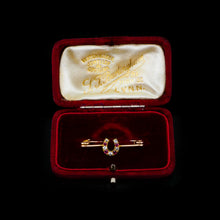 Load image into Gallery viewer, Stunning Antique 9K Gold Ruby & Diamond Horseshoe Brooch