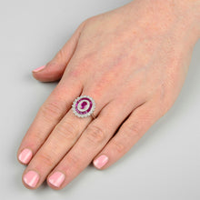 Load image into Gallery viewer, A Stunning Ruby & Diamond 18K White Gold Cluster Target / Flower Ring