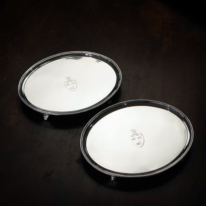 A Perfect Pair for A Perfect Home - Neoclassical Georgian (1781) Silver Salvers in Setting