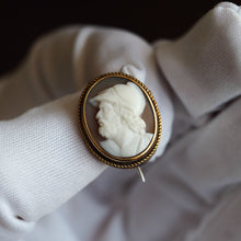 Load image into Gallery viewer, Antique Victorian 15ct Gold Carved Shell Cameo Brooch with &quot;Menelaus&quot; Head Greek Mythology - c.1880
