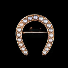 Load image into Gallery viewer, Antique Victorian 14ct Gold Horseshoe Pearl Brooch/Pin - c.1860
