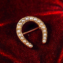 Load image into Gallery viewer, Antique Victorian 14ct Gold Horseshoe Pearl Brooch/Pin - c.1860
