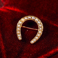 Load image into Gallery viewer, Antique Victorian 14ct Gold Horseshoe Pearl Brooch/Pin - c.1860
