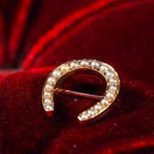 Load image into Gallery viewer, Antique Victorian 14ct Gold Horseshoe Pearl Brooch/Pin - c.1860
