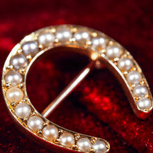 Load image into Gallery viewer, Antique Victorian 14ct Gold Horseshoe Pearl Brooch/Pin - c.1860
