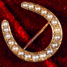 Load image into Gallery viewer, Antique Victorian 14ct Gold Horseshoe Pearl Brooch/Pin - c.1860
