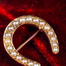 Load image into Gallery viewer, Antique Victorian 14ct Gold Horseshoe Pearl Brooch/Pin - c.1860
