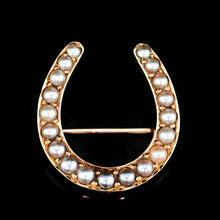 Load image into Gallery viewer, Antique Victorian 14ct Gold Horseshoe Pearl Brooch/Pin - c.1860
