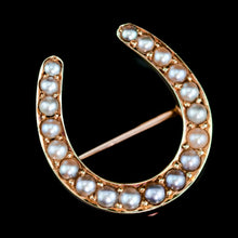 Load image into Gallery viewer, Antique Victorian 14ct Gold Horseshoe Pearl Brooch/Pin - c.1860
