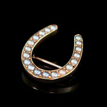 Load image into Gallery viewer, Antique Victorian 14ct Gold Horseshoe Pearl Brooch/Pin - c.1860
