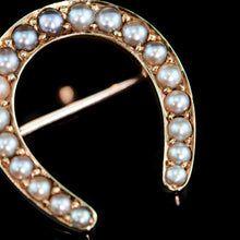 Load image into Gallery viewer, Antique Victorian 14ct Gold Horseshoe Pearl Brooch/Pin - c.1860
