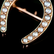Load image into Gallery viewer, Antique Victorian 14ct Gold Horseshoe Pearl Brooch/Pin - c.1860
