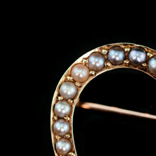 Load image into Gallery viewer, Antique Victorian 14ct Gold Horseshoe Pearl Brooch/Pin - c.1860
