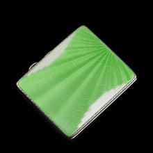 Load image into Gallery viewer, Art Deco Sterling Silver Cigarette Case with Green Enamel Guilloche Sunburst Ray - Joseph Gloster 1936

