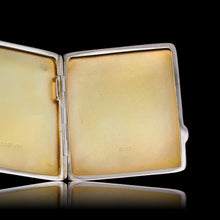 Load image into Gallery viewer, Art Deco Sterling Silver Cigarette Case with Green Enamel Guilloche Sunburst Ray - Joseph Gloster 1936
