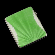 Load image into Gallery viewer, Art Deco Sterling Silver Cigarette Case with Green Enamel Guilloche Sunburst Ray - Joseph Gloster 1936
