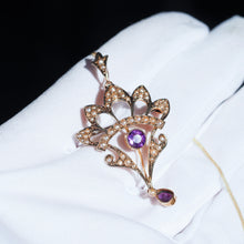 Load image into Gallery viewer, Antique Edwardian Amethyst Necklace with Seed Pearls 9ct Gold - c.1900s
