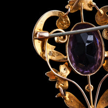 Load image into Gallery viewer, Antique Edwardian Amethyst &amp; Seed Pearl 9ct Gold Pendant Necklace, Art Nouveau Design - c.1910

