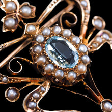 Load image into Gallery viewer, Antique Art Nouveau Aquamarine &amp; Pearl Pendant Necklace/Brooch Lavalier 9ct Gold - Edwardian c.1910
