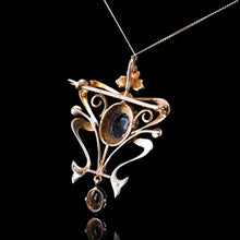 Load image into Gallery viewer, Antique Art Nouveau Aquamarine &amp; Pearl Pendant Necklace/Brooch Lavalier 9ct Gold - Edwardian c.1910
