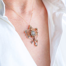 Load image into Gallery viewer, Antique Art Nouveau Aquamarine &amp; Pearl Pendant Necklace/Brooch Lavalier 9ct Gold - Edwardian c.1910
