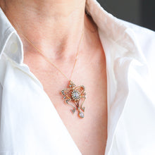 Load image into Gallery viewer, Antique Art Nouveau Aquamarine &amp; Pearl Pendant Necklace/Brooch Lavalier 9ct Gold - Edwardian c.1910
