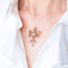 Load image into Gallery viewer, Antique Art Nouveau Aquamarine &amp; Pearl Pendant Necklace/Brooch Lavalier 9ct Gold - Edwardian c.1910

