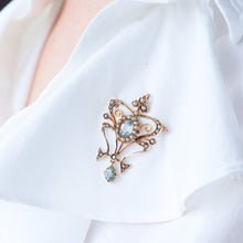 Load image into Gallery viewer, Antique Art Nouveau Aquamarine &amp; Pearl Pendant Necklace/Brooch Lavalier 9ct Gold - Edwardian c.1910
