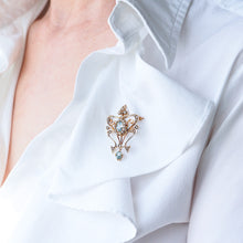 Load image into Gallery viewer, Antique Art Nouveau Aquamarine &amp; Pearl Pendant Necklace/Brooch Lavalier 9ct Gold - Edwardian c.1910
