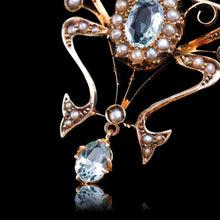 Load image into Gallery viewer, Antique Art Nouveau Aquamarine &amp; Pearl Pendant Necklace/Brooch Lavalier 9ct Gold - Edwardian c.1910
