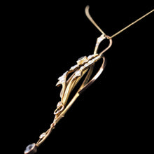 Load image into Gallery viewer, Antique Aquamarine Pendant Necklace with Seed Pearls 9ct Gold Art Nouveau Design - Edwardian c.1905
