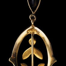 Load image into Gallery viewer, Antique Edwardian Amethyst &amp; Seed Pearl 15ct Gold Pendant Necklace Art Nouveau &#39;Fan&#39; Design - c.1905
