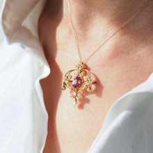 Load image into Gallery viewer, Antique Edwardian Pink Tourmaline &amp; Seed Pearl 15ct Gold Pendant Necklace - c.1910
