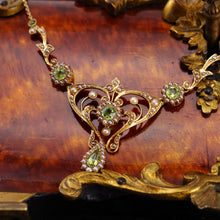Load image into Gallery viewer, Antique 15ct Gold Peridot &amp; Pearl Lavalier Necklace - Art Nouveau c.1900s
