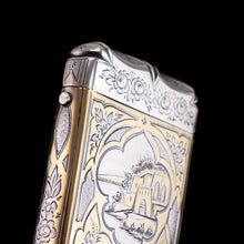 Load image into Gallery viewer, Antique French Solid Silver Parcel Gilt Cigarette Case with Engraved Scenes - 19th c.
