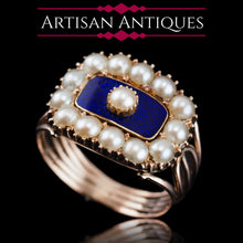 Load image into Gallery viewer, Antique Georgian Blue Enamel &amp; Seed Pearl 14ct Gold Cluster Ring - c.1800
