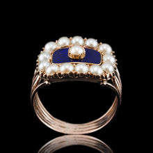 Load image into Gallery viewer, Antique Georgian Blue Enamel &amp; Seed Pearl 14ct Gold Cluster Ring - c.1800
