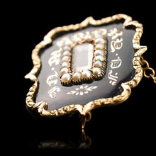 Load image into Gallery viewer, Antique Georgian 14ct Gold Mourning Brooch with Seed Pearls &amp; Black Enamel - c.1800
