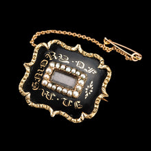 Load image into Gallery viewer, Antique Georgian 14ct Gold Mourning Brooch with Seed Pearls &amp; Black Enamel - c.1800

